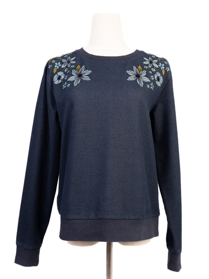 Excellent Emporio Armani Women's Blue Sweatshirt Size S with Floral Embroidery