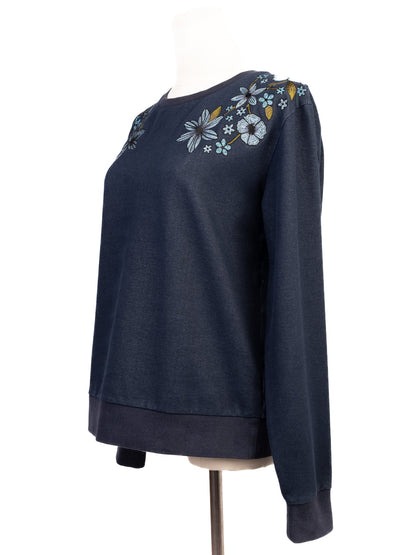 Excellent Emporio Armani Women's Blue Sweatshirt Size S with Floral Embroidery