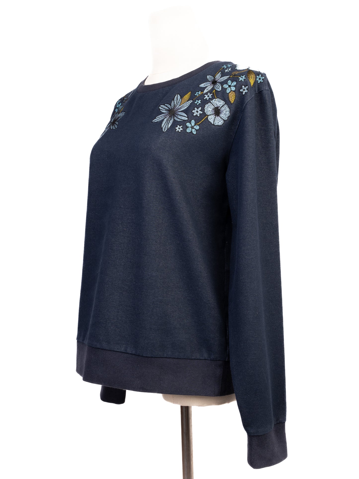 excellent emporio armani women's blue sweatshirt size s with floral embroidery