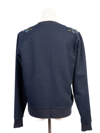 Excellent Emporio Armani Women's Blue Sweatshirt Size S with Floral Embroidery