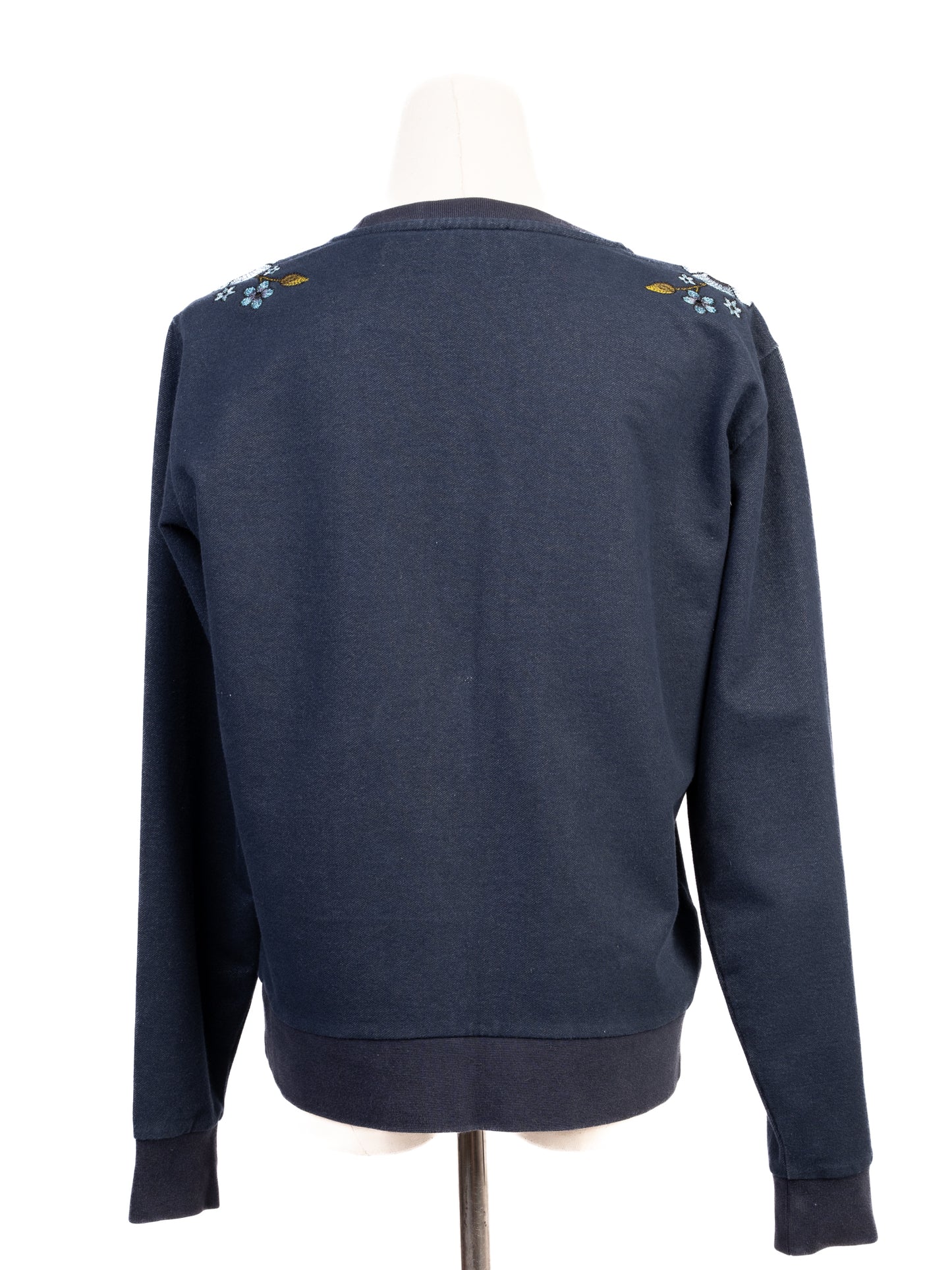 excellent emporio armani women's blue sweatshirt size s with floral embroidery