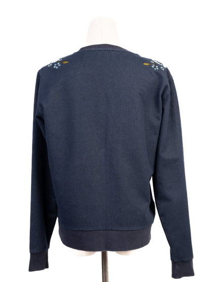Excellent Emporio Armani Women's Blue Sweatshirt Size S with Floral Embroidery