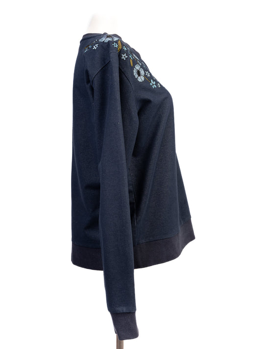 Excellent Emporio Armani Women's Blue Sweatshirt Size S with Floral Embroidery