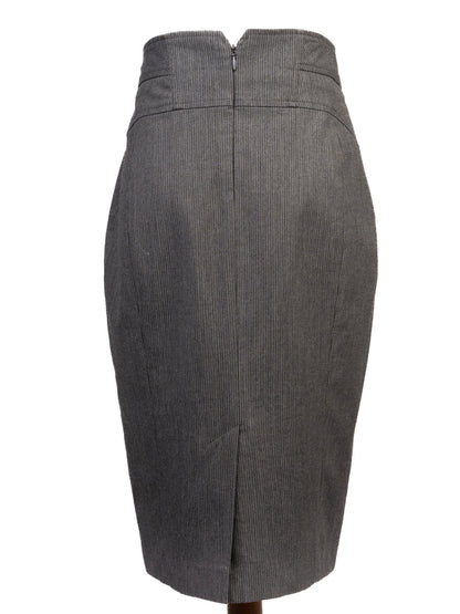 Excellent Reiss Gray Pencil Skirt M Polyester with Pinstripe