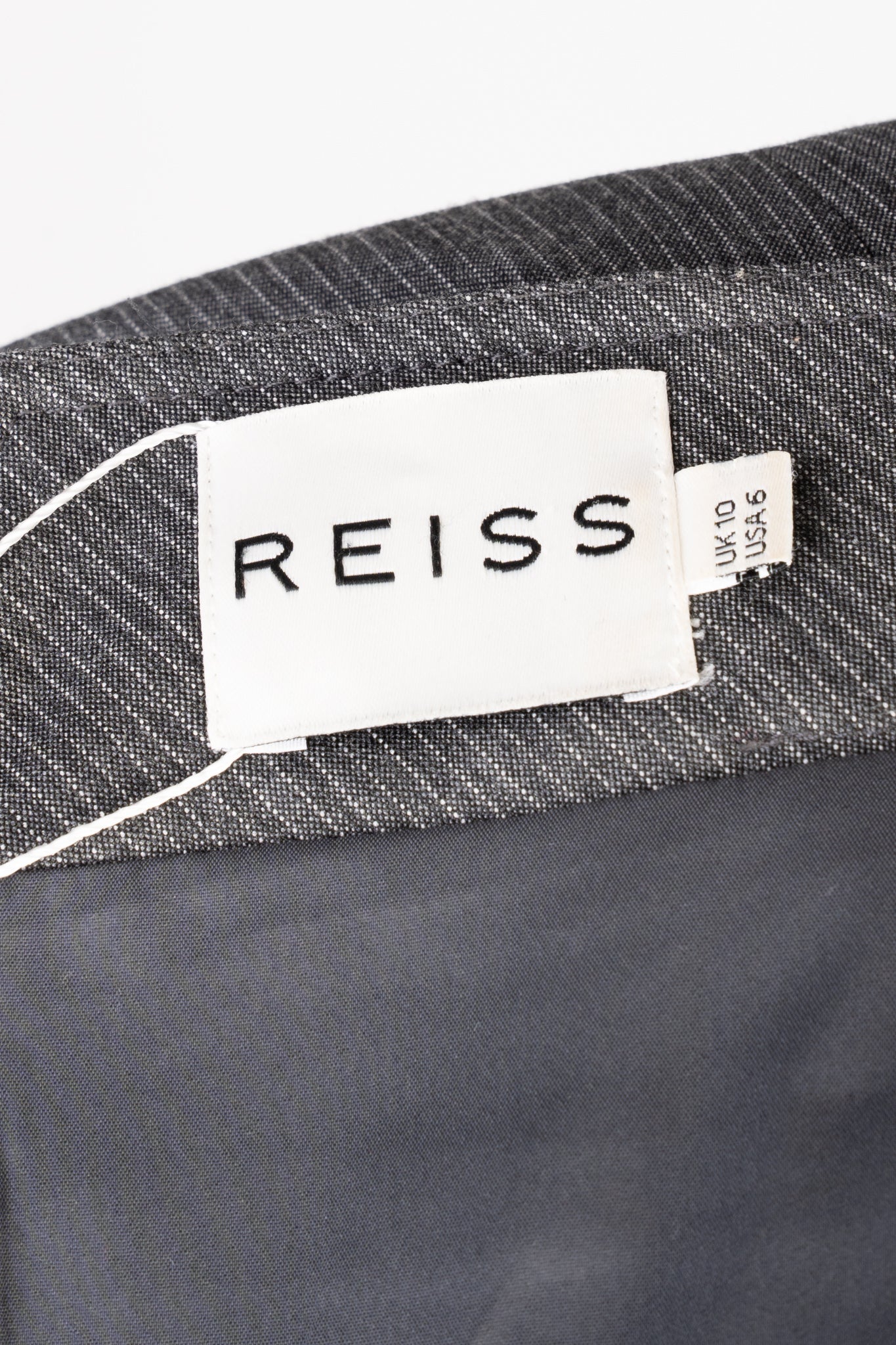 excellent reiss gray pencil skirt m polyester with pinstripe