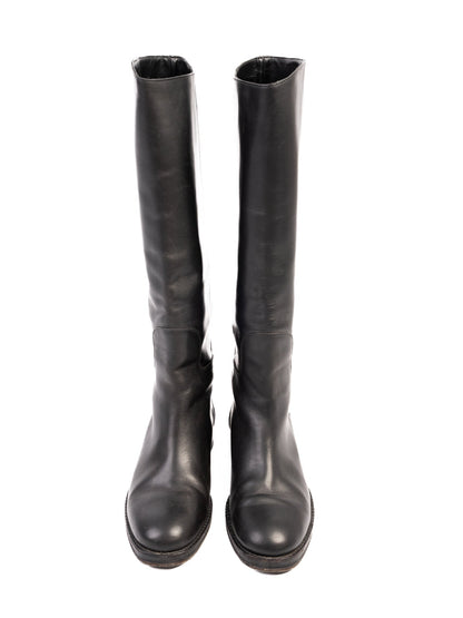Excellent Max Mara Black Knee-High Leather Boots Size 37