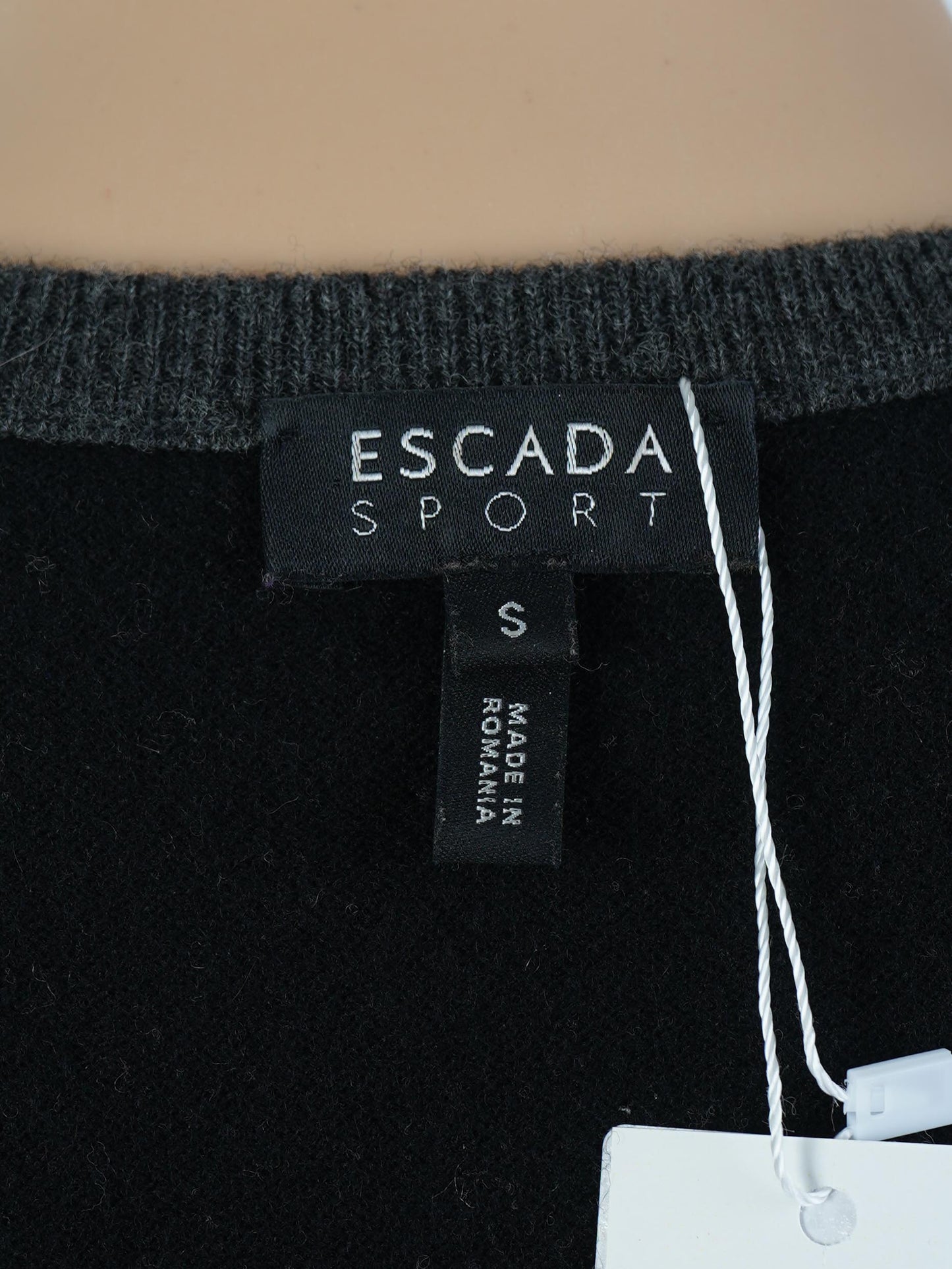 excellent escada wool top dark gray size s with decorative logo