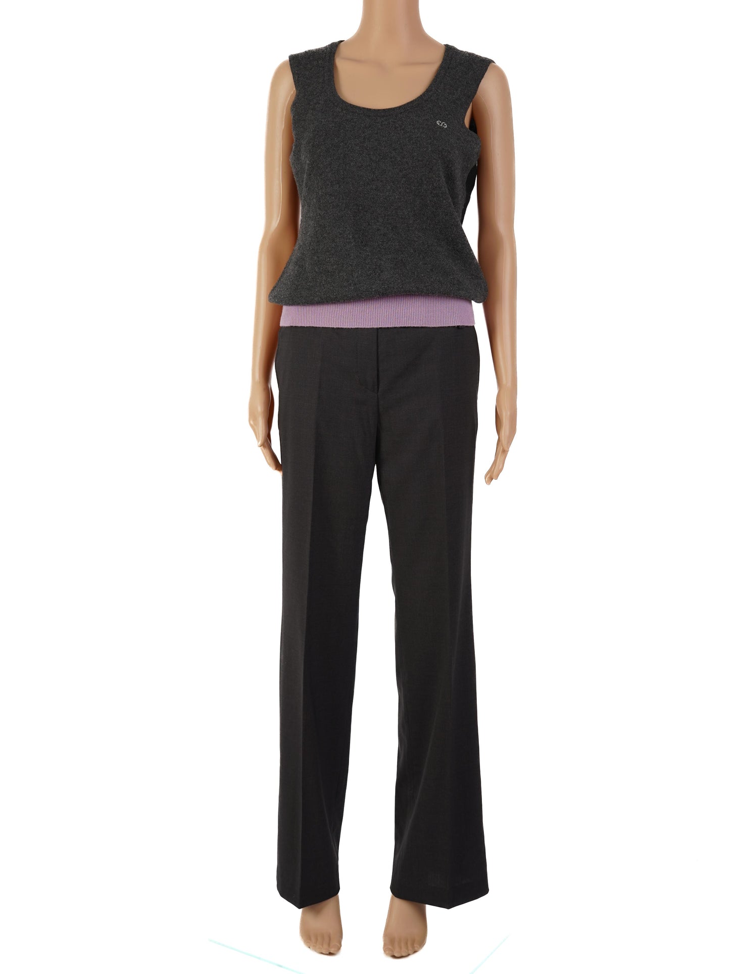 excellent escada wool top dark gray size s with decorative logo