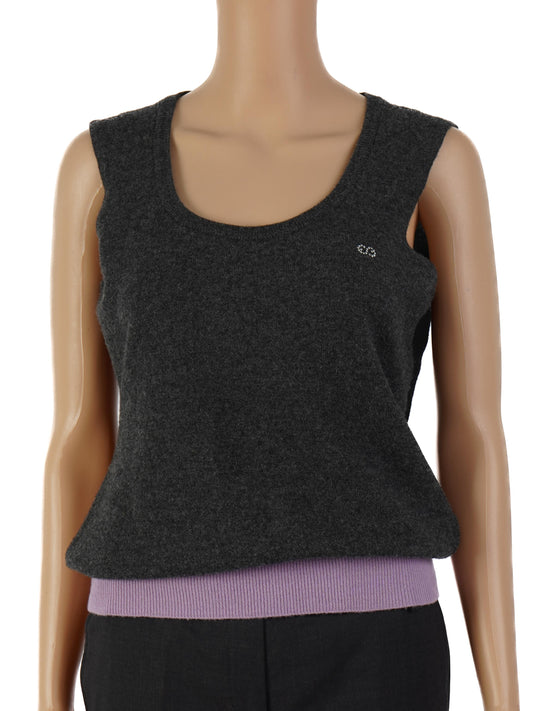 Excellent Escada Wool Top Dark Gray Size S with Decorative Logo