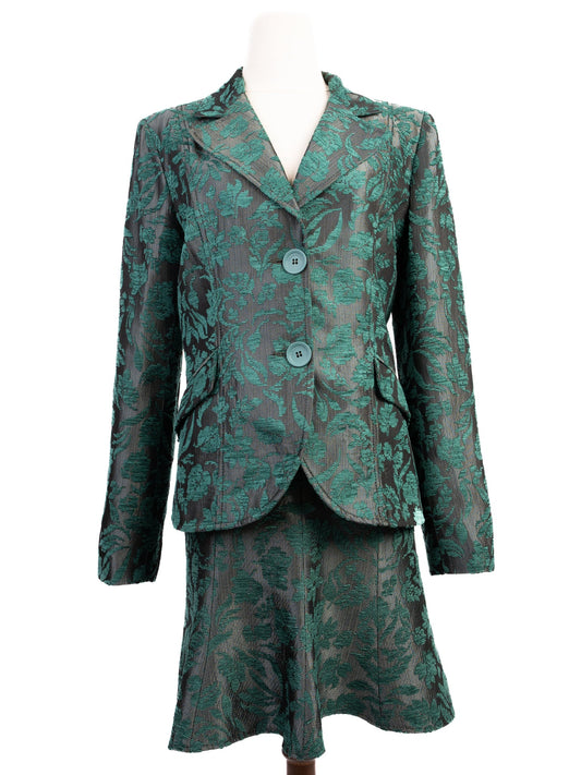 Excellent Roccobarocco Green Floral Suit Viscose Jacket & Skirt Set