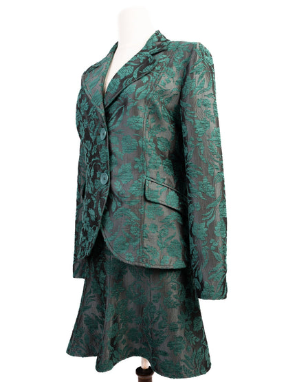 Excellent Roccobarocco Green Floral Suit Viscose Jacket & Skirt Set