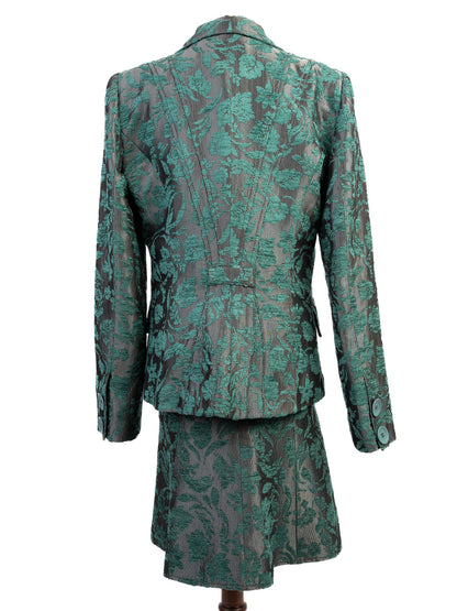 Excellent Roccobarocco Green Floral Suit Viscose Jacket & Skirt Set