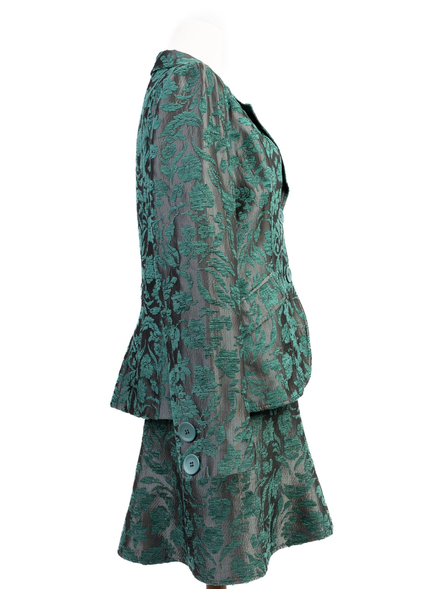 excellent roccobarocco green floral suit viscose jacket & skirt set