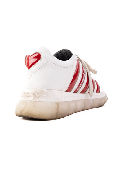 Excellent Love Moschino White Leather Sneakers with Red Accents