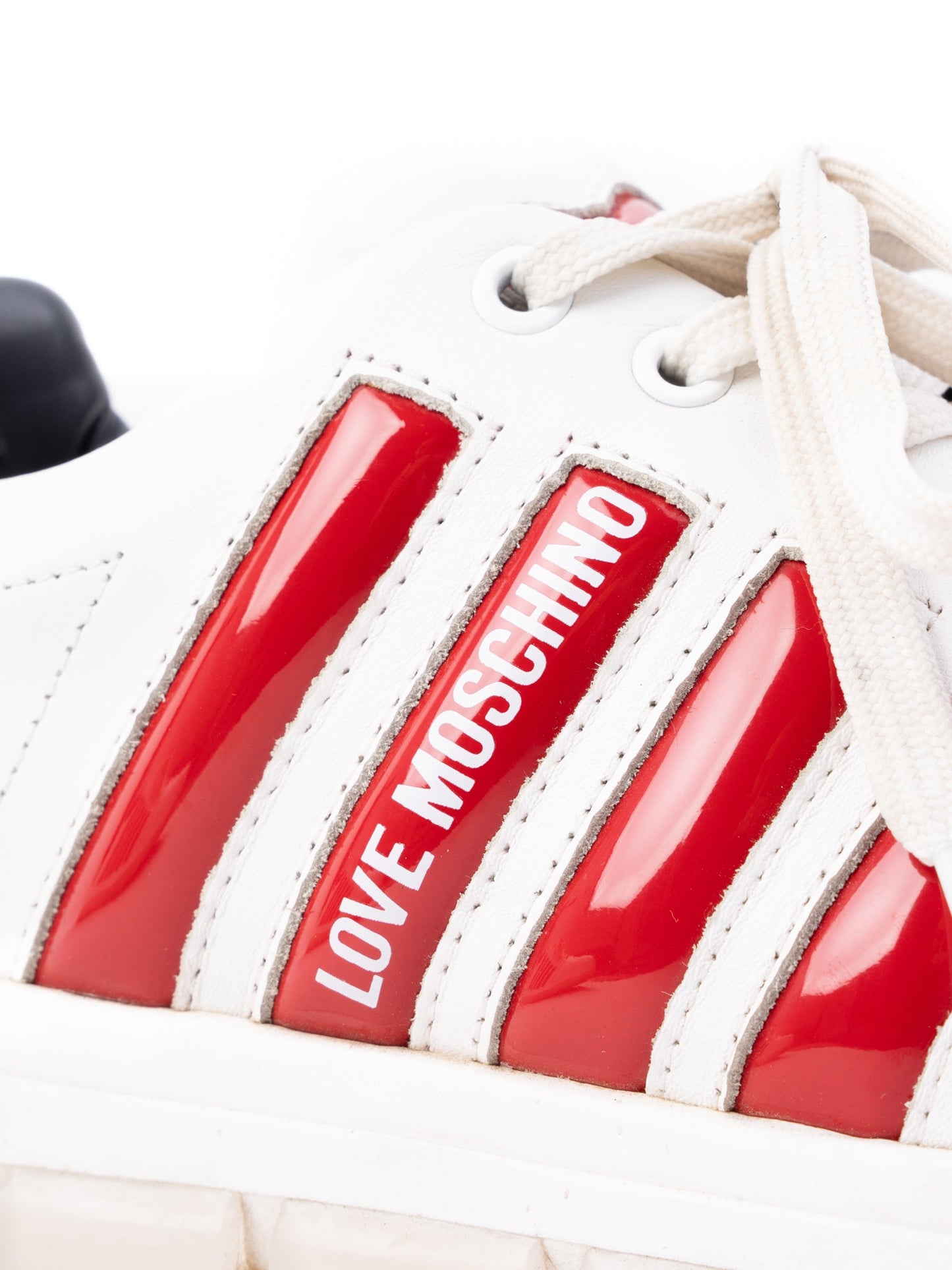 excellent love moschino white leather sneakers with red accents