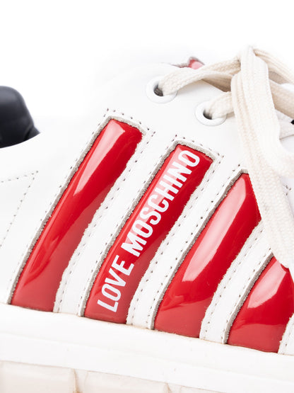 Excellent Love Moschino White Leather Sneakers with Red Accents