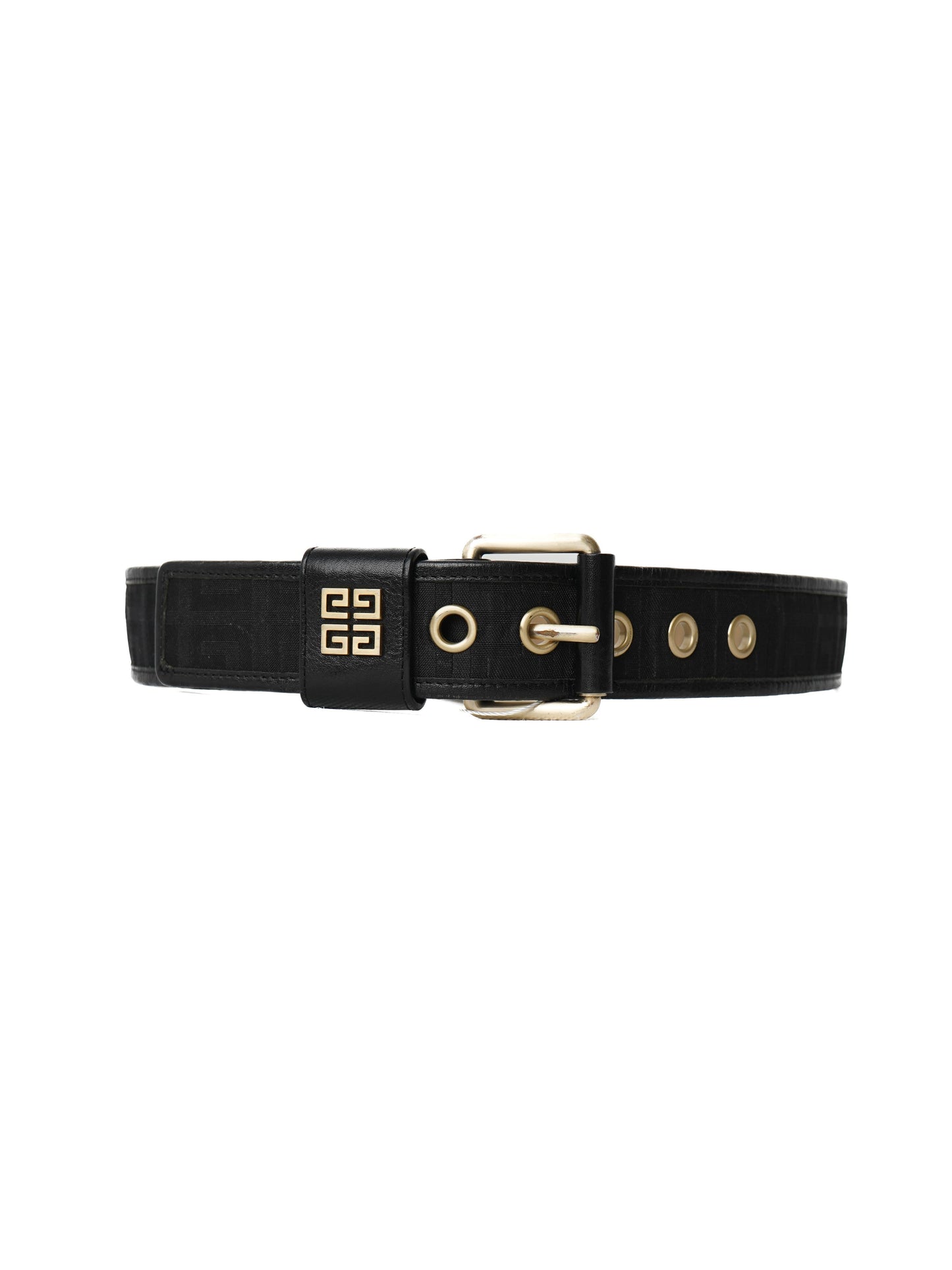 excellent givenchy black leather belt with gold accents