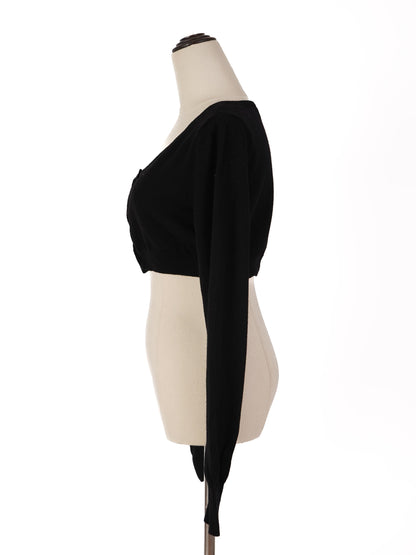 Excellent Frankie Morello Black Wool Cropped Cardigan Size M