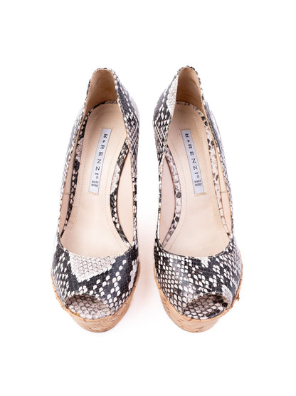 Excellent R&Renzi Wedge-Heeled Shoes Leather Size 36 Snakeskin