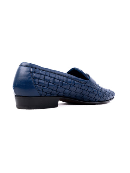 A.Testoni Excellent Blue Leather Woven Loafers Size 43 for Men