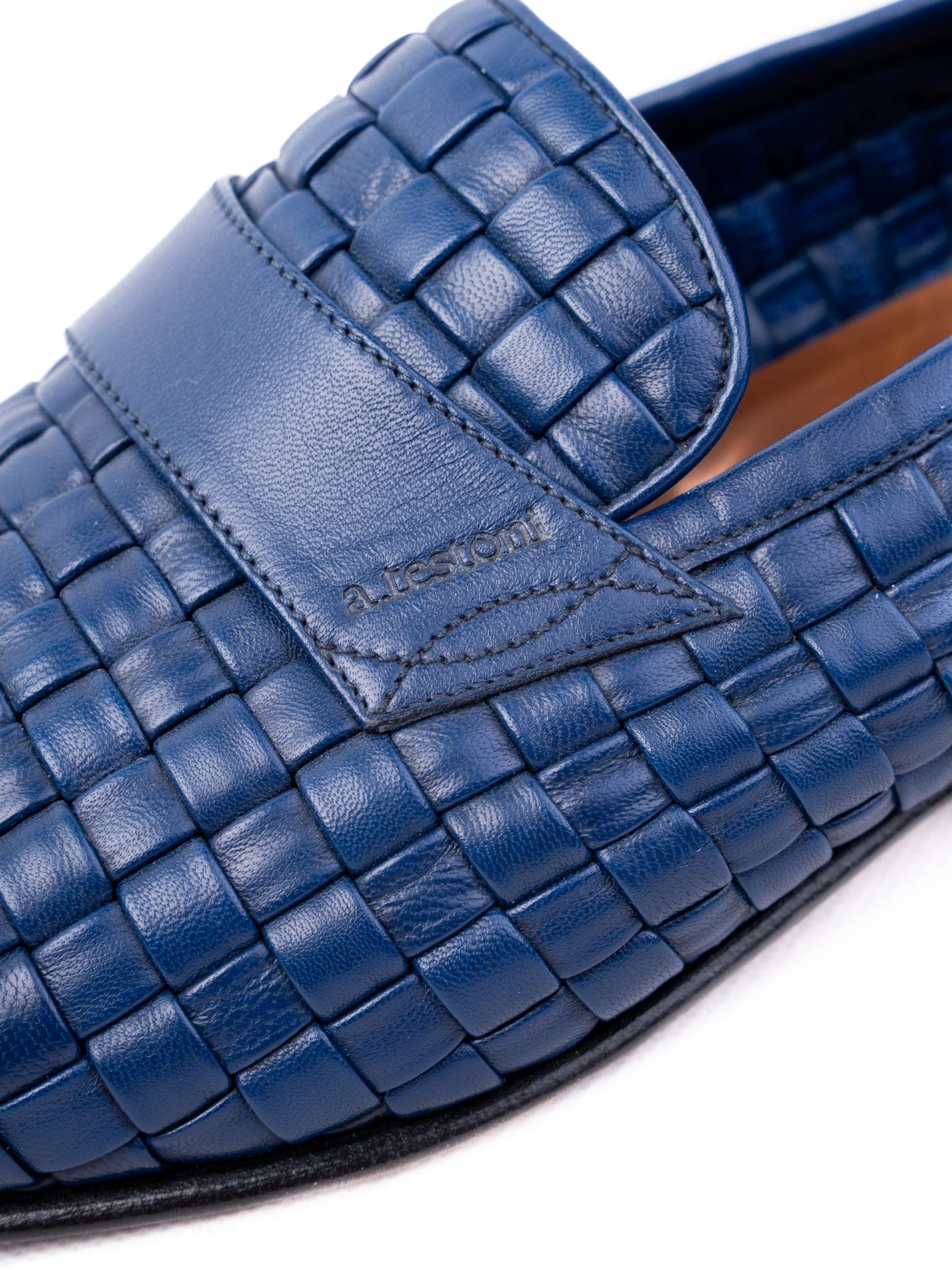 a.testoni excellent blue leather woven loafers size 43 for men