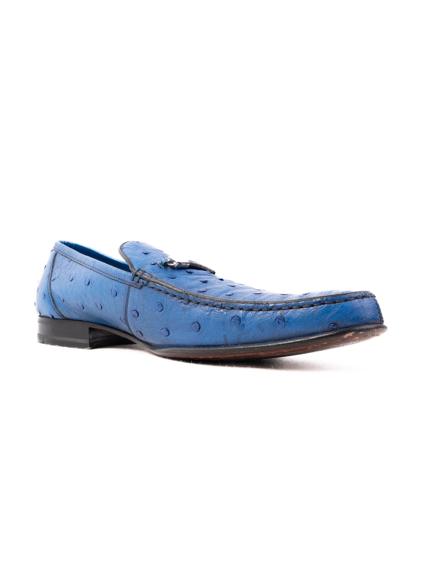 excellent a.testoni blue leather loafers size 43.5 for men