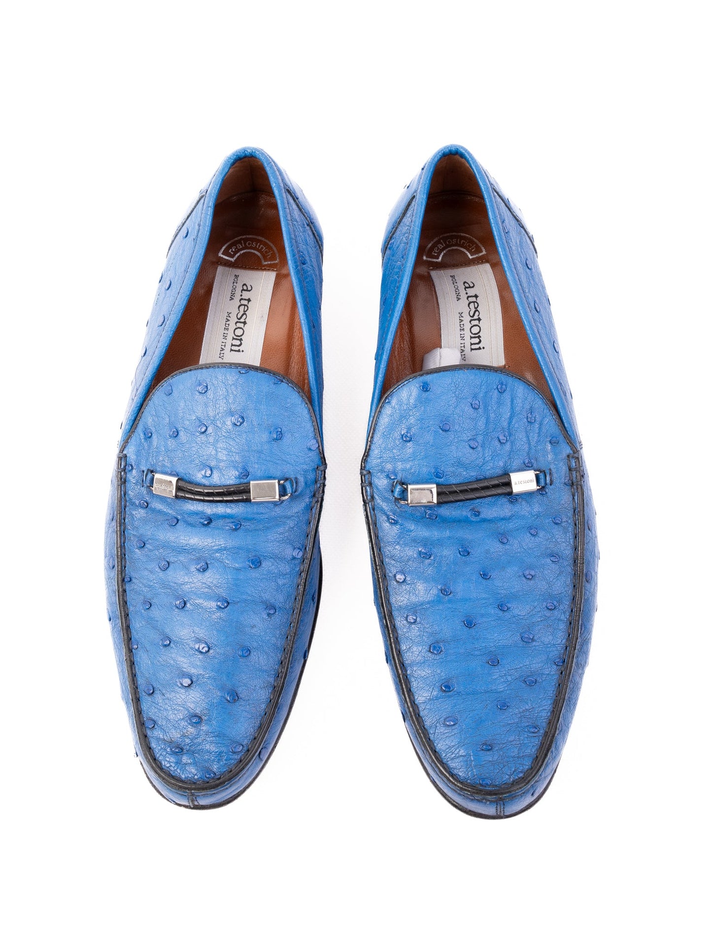 excellent a.testoni blue leather loafers size 43.5 for men