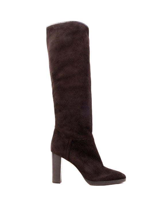 Loro Piana Orange Nubuck Knee-High Boots Size 38 Excellent Condition
