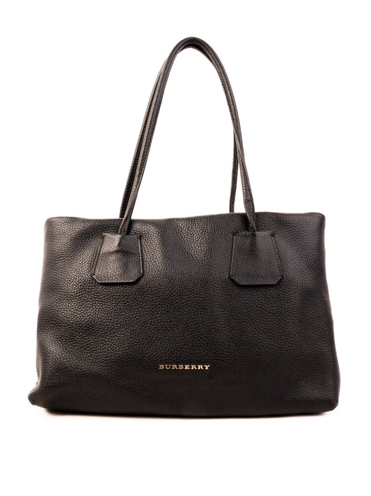 Average Condition Burberry Black Leather Tote Bag for Women