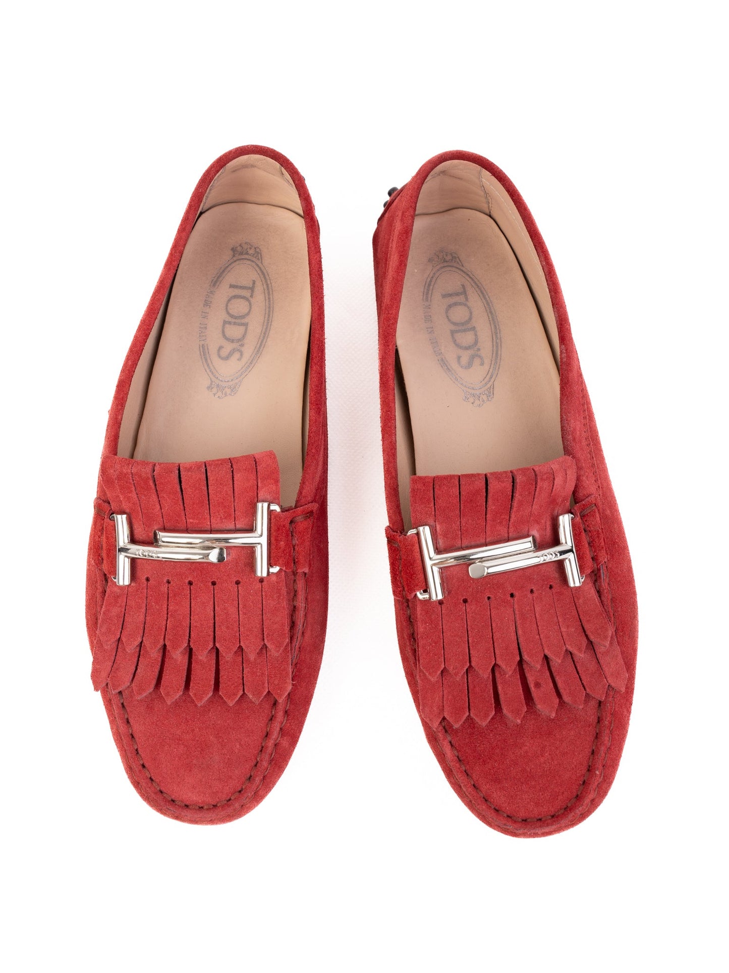 excellent tod's red suede leather moccasin shoes size 39