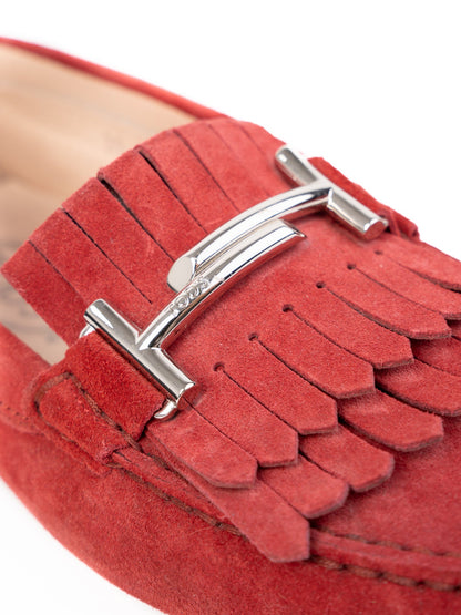 EXCELLENT Tod's Red Suede Leather Moccasin Shoes Size 39