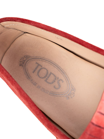 EXCELLENT Tod's Red Suede Leather Moccasin Shoes Size 39