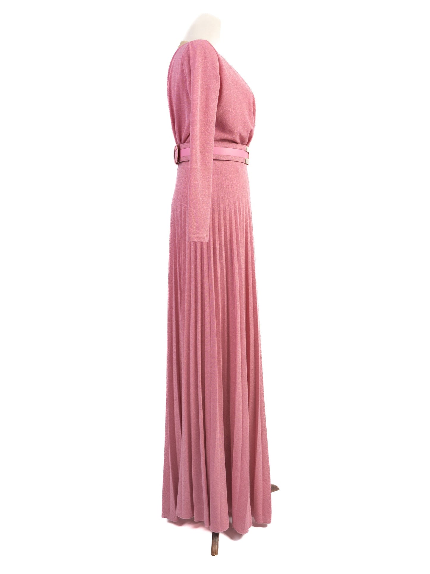 excellent elisabetta franchi pink evening gown with v-neck & asymmetric sleeves