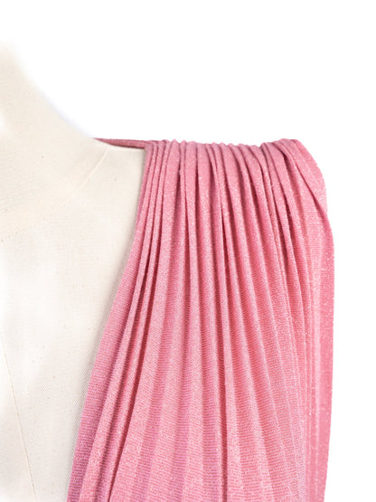 Excellent Elisabetta Franchi Pink Evening Gown with V-Neck & Asymmetric Sleeves