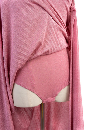 Excellent Elisabetta Franchi Pink Evening Gown with V-Neck & Asymmetric Sleeves