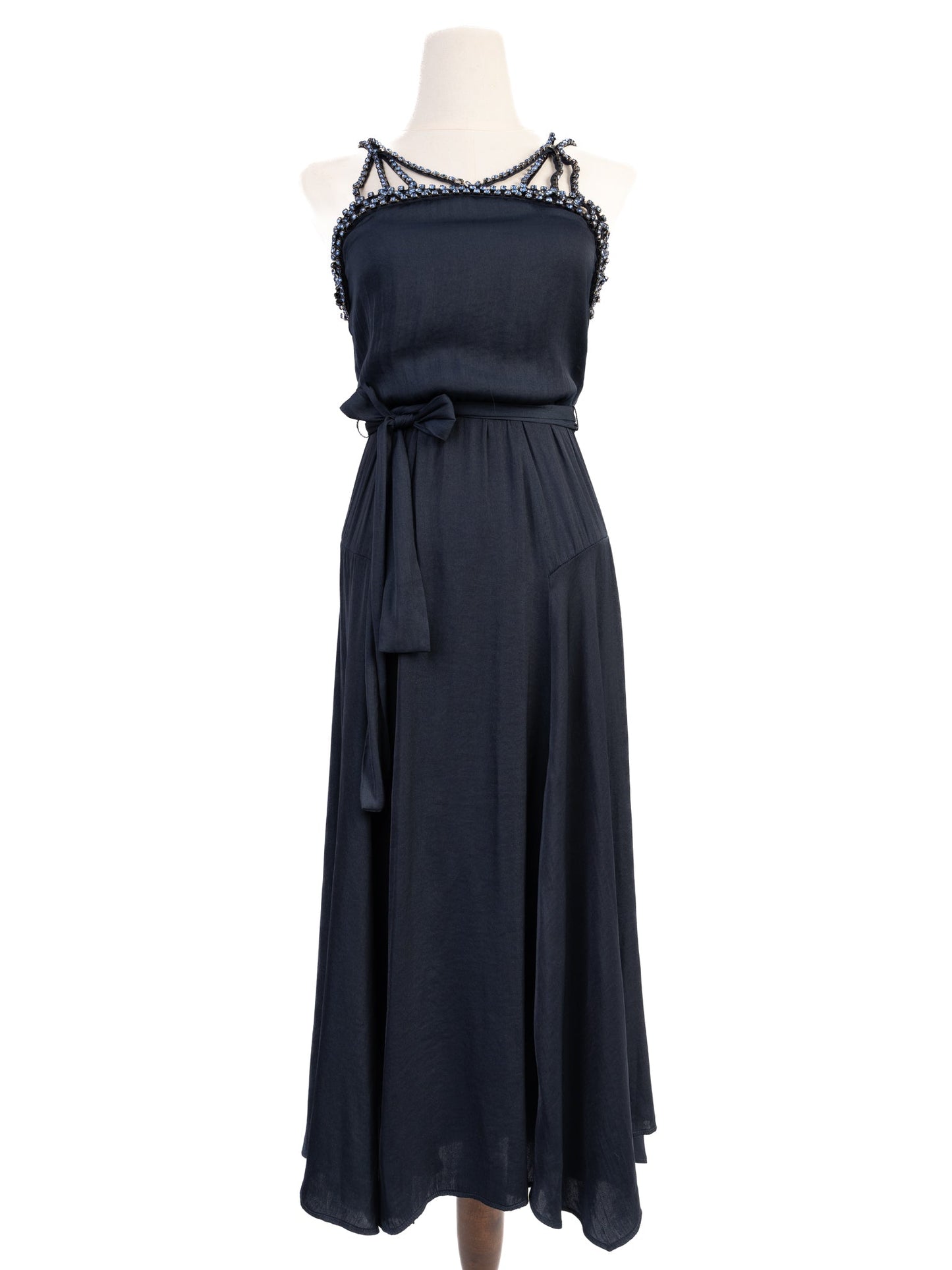 excellent maje black silk sleeveless dress size s with bead detailing