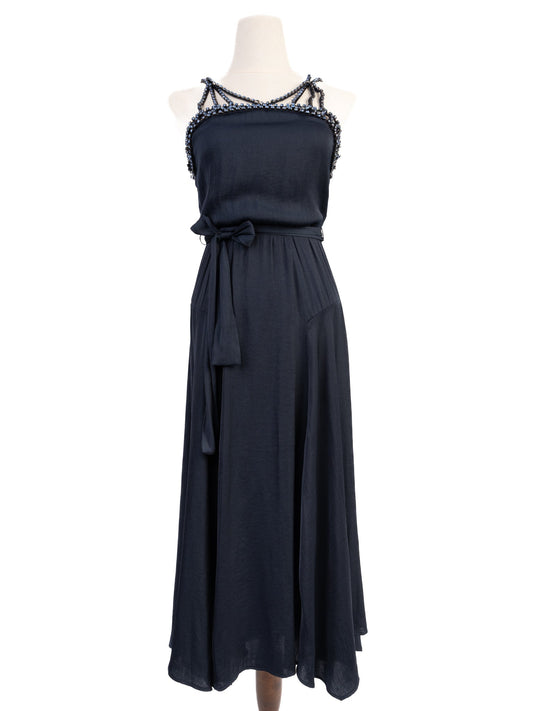 Excellent Maje Black Silk Sleeveless Dress Size S with Bead Detailing