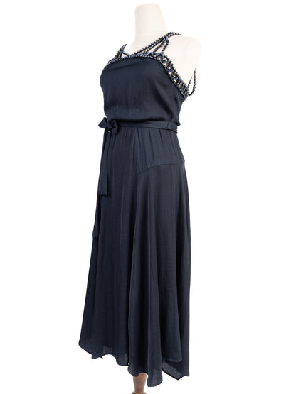 Excellent Maje Black Silk Sleeveless Dress Size S with Bead Detailing