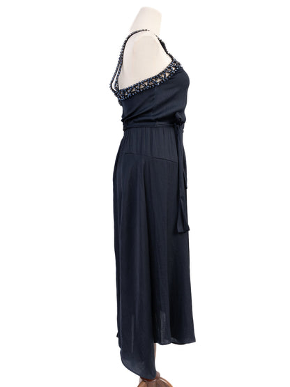 Excellent Maje Black Silk Sleeveless Dress Size S with Bead Detailing