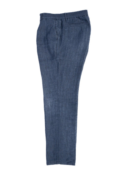 Excellent Brunello Cucinelli Blue Linen Pants XL Straight-Leg Design