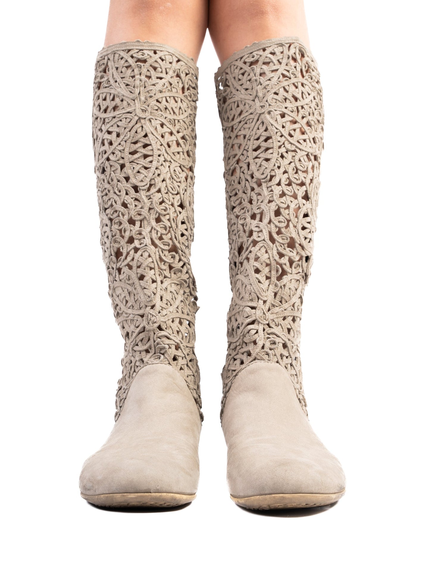 excellent greymer gray nubuck knee-high boots unique design