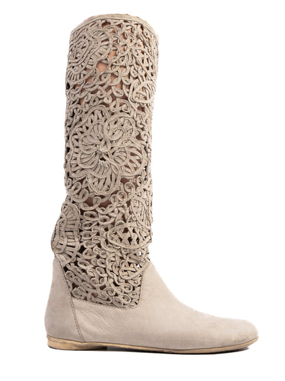 Excellent Greymer Gray Nubuck Knee-High Boots Unique Design