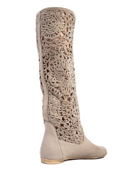 Excellent Greymer Gray Nubuck Knee-High Boots Unique Design