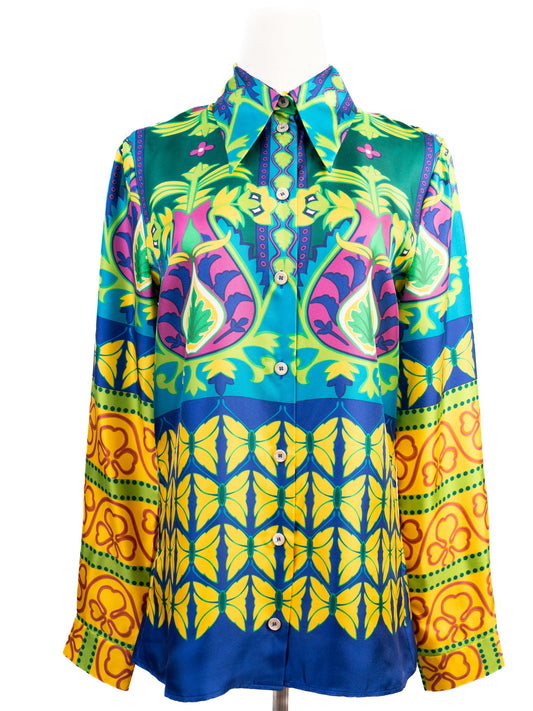 Gucci Women's Silk Button-Up Shirt Size M Combined Color Floral
