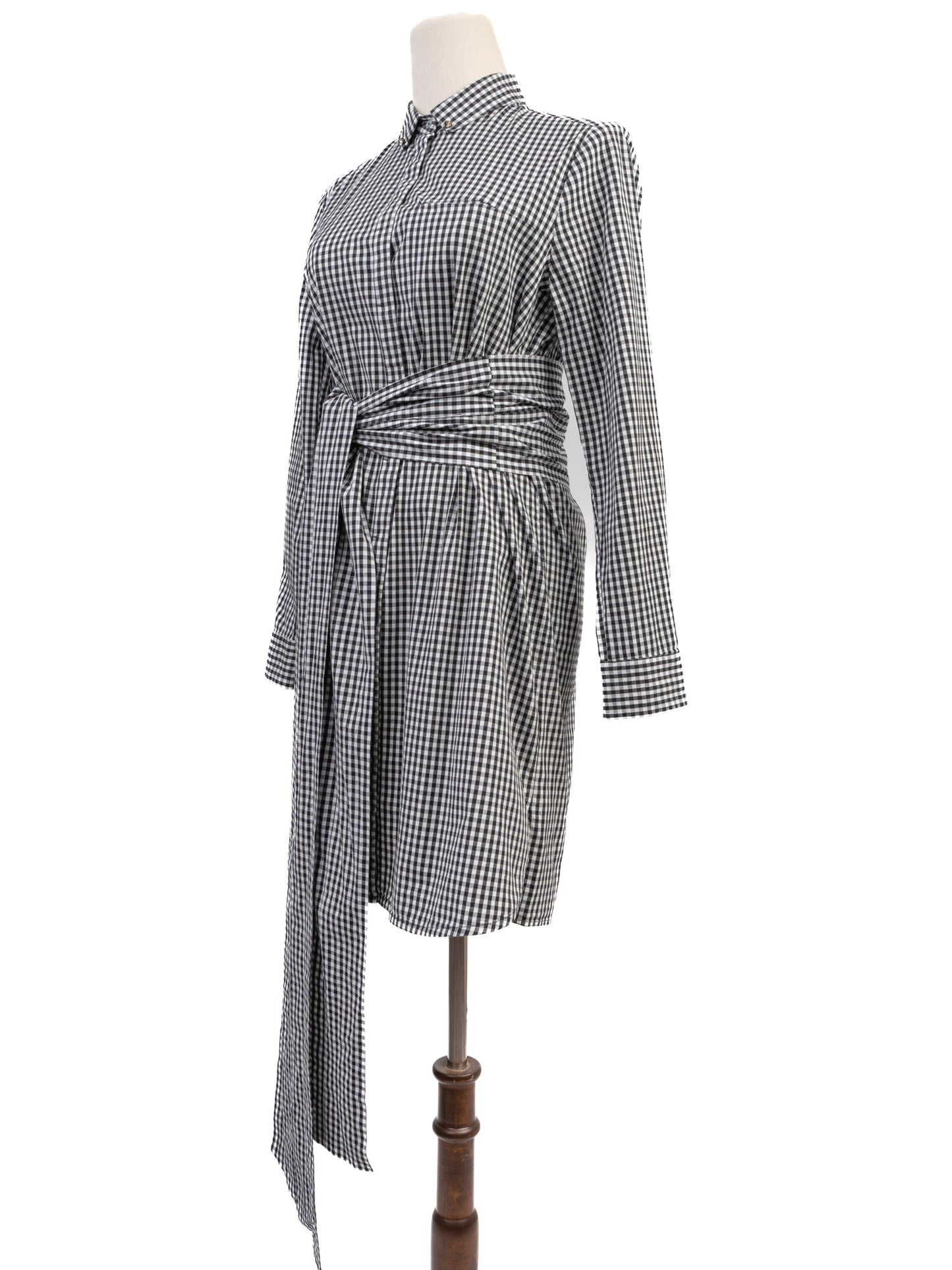 good marella black and white checkered long-sleeve dress size m
