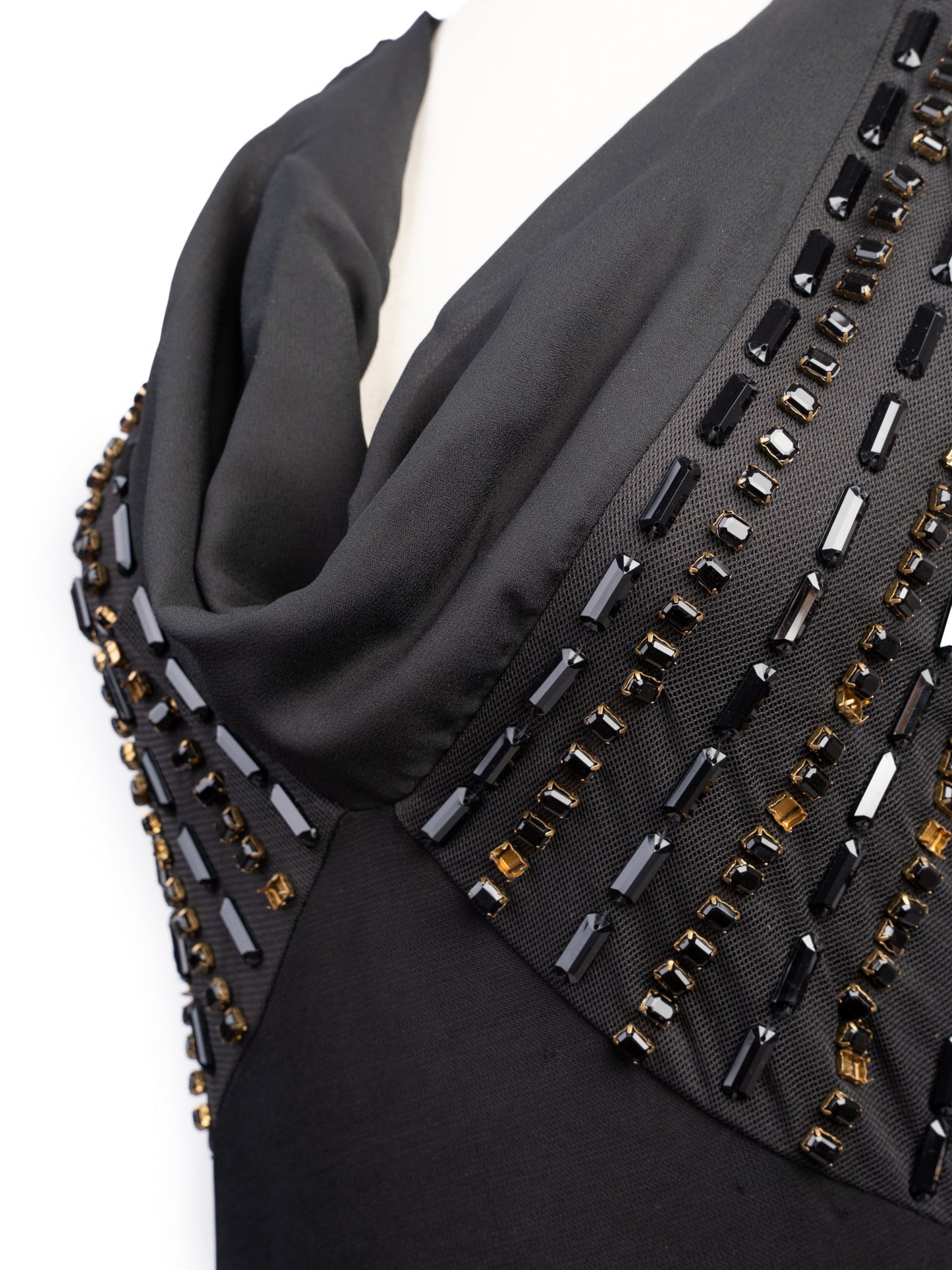 excellent pierre cardin black viscose gown size xs with embellishments