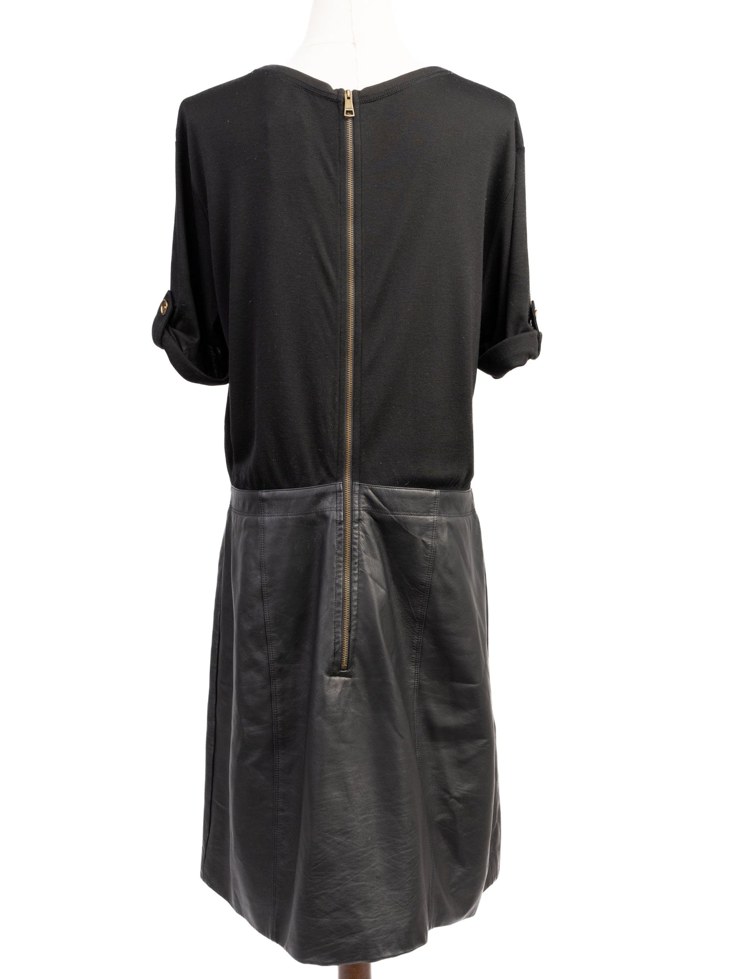 excellent burberry black silk dress size l with leather skirt