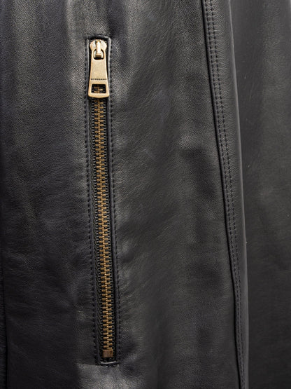 Excellent Burberry Black Silk Dress Size L with Leather Skirt