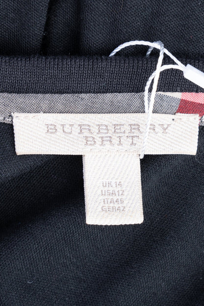Excellent Burberry Black Silk Dress Size L with Leather Skirt