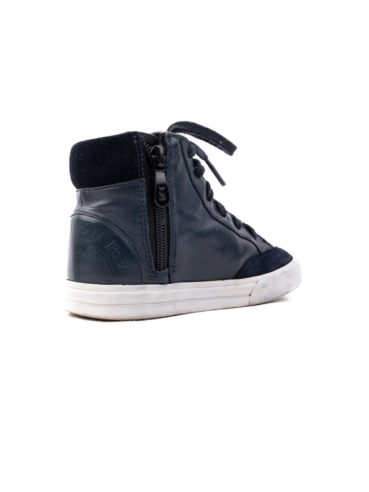 excellent burberry blue leather high-top sneakers for kids size 28